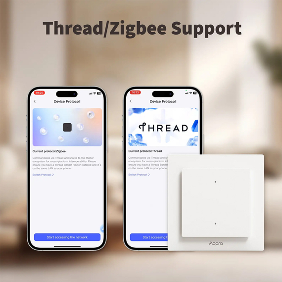 Aqara Zigbee/ Thread Light Switch H2 EU ( 2 Buttons, 1 Channels), White, 2 image