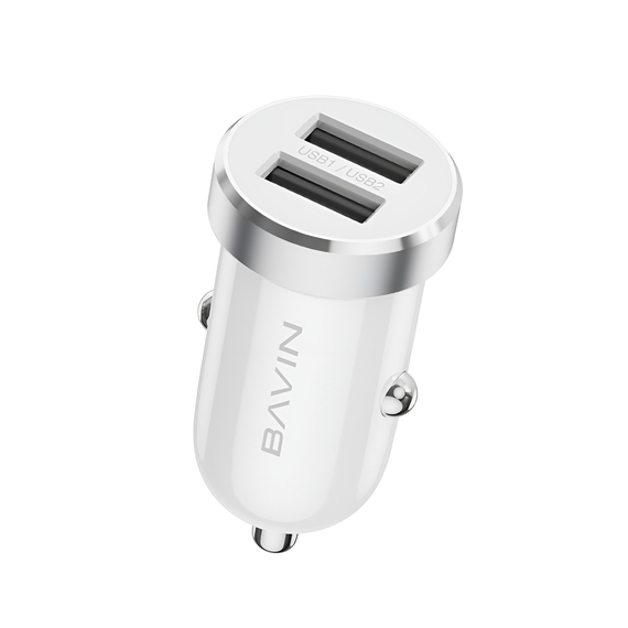 BAVIN Car Charger Dual USB Universal + Cable Lightning, 2.4A,12W, White