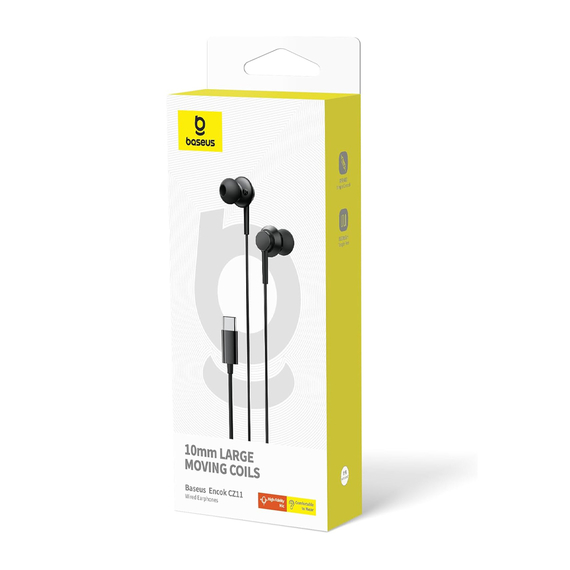 Baseus Wired Earphones Interface Type-C with Mic Encok CZ11, Black, 2 image