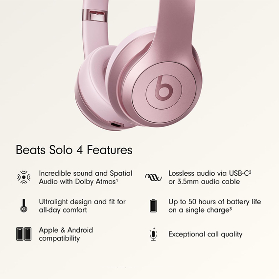 Beats Solo 4 Wireless On-Ear Headphones Metalic Pink, 2 image