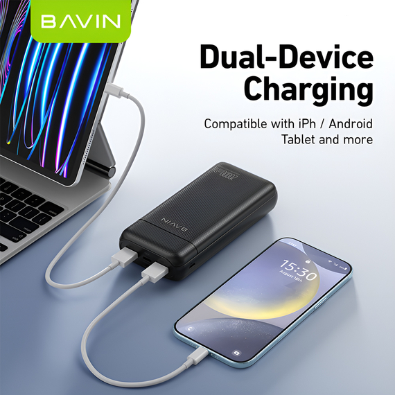 BAVIN Power Bank 20000mAh, Quick Charging, Dual USB Output, Black, 2 image