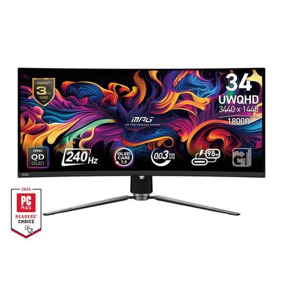 34.0” Gaming Monitor MSI MAG 341QPX QD-OLED E2/ UWQHD/ Curved/ 21:9/ 0.03ms/ 240Hz/ Black