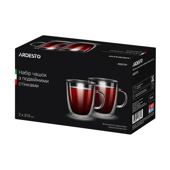 Set de pahare Ardesto 310 ml 2 buc, Transparent, 3 image