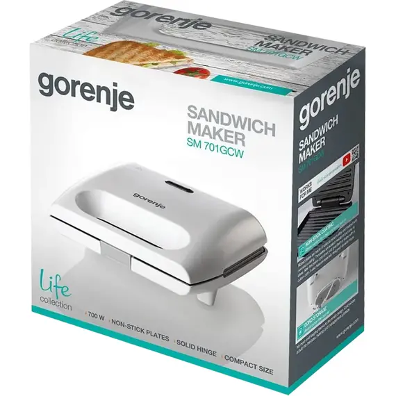 Aparat pentru sandwich Gorenje SM701GCW, White, 3 image