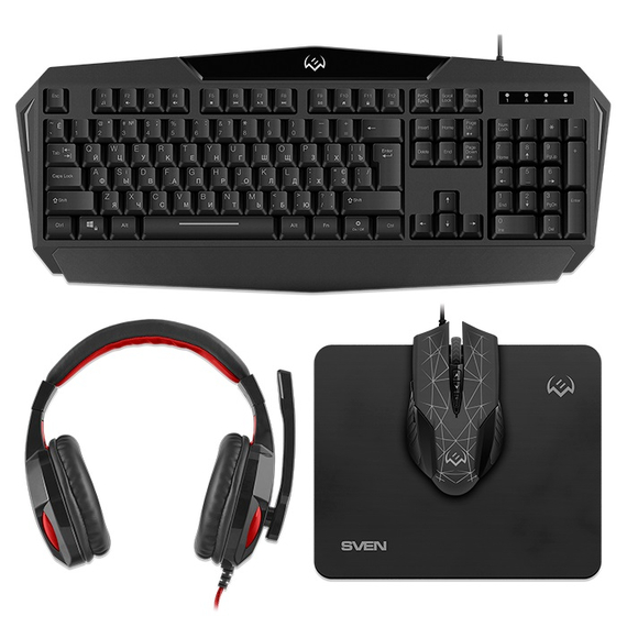 Tastatură Gaming+Mouse+MousePad+Headset SVEN GS-4300 RGB Gaming Set, USB, Black