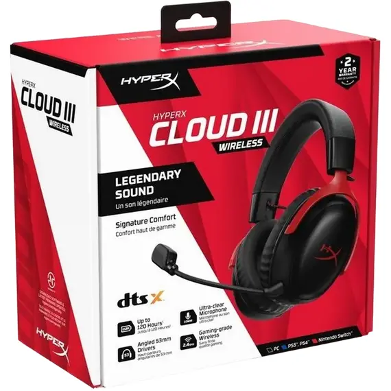 Căști HyperX Cloud III Wireless, Fără fir, Black/Red, 3 image