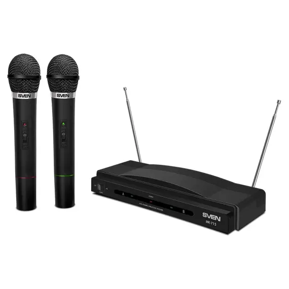 Karaoke Microphone  SVEN "MK-715", Wireless 80.0Hz - 12.0 MHz, Microphone - 2 pcs- https://www.sven.fi/ru/catalog/microphones/mk-715.htm, 7 image