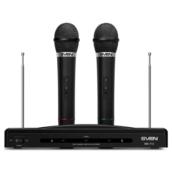 Karaoke Microphone  SVEN "MK-715", Wireless 80.0Hz - 12.0 MHz, Microphone - 2 pcs- https://www.sven.fi/ru/catalog/microphones/mk-715.htm, 6 image