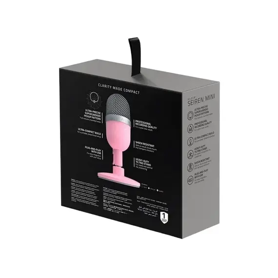 Microphones Razer Seiren Mini, Ultra-compact Streaming Microphone, USB, Pink.                                                                                                   PN: RZ19-03450200-R3M1SAMPLE RATE :  :  :  :  :  :  : Min 44.1 kHz / max 48, 4 image