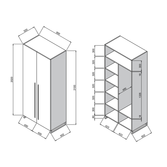 Dulap pentru Haine Deco Urban 90 cm cu polițe, 8 image