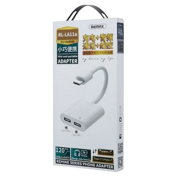 Audio Adaptor Remax RL-LA11a, USB Type-C/USB Type-C, 0,12m, Alb, 2 image