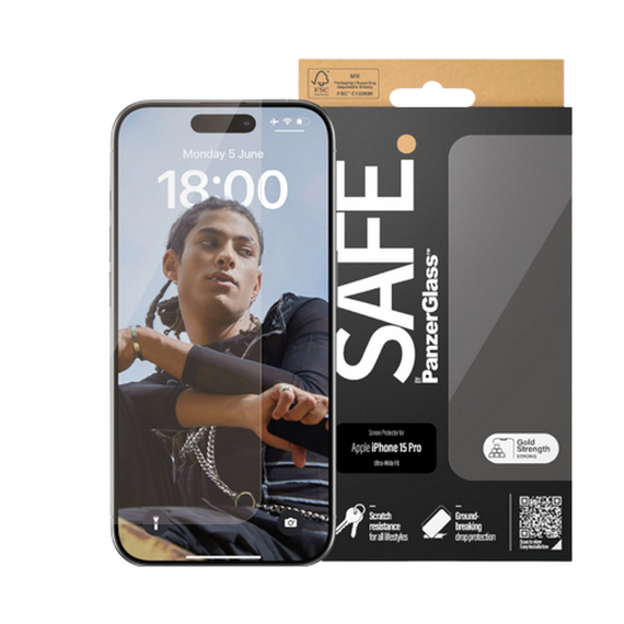 Sticlă de protecție PanzerGlass SAFE. UWF for iPhone 15 Pro, Transparent, 3 image