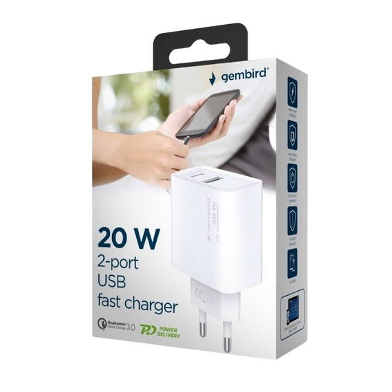 Încărcător Gembird TA-UC-PDQC20-01-W, 20W, Alb, 3 image