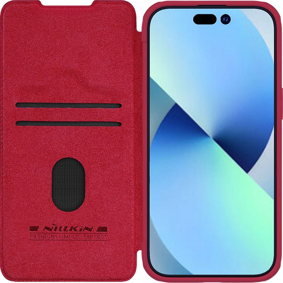 Husă tip carte Nillkin iPhone 15 - Qin Pro, Roșu