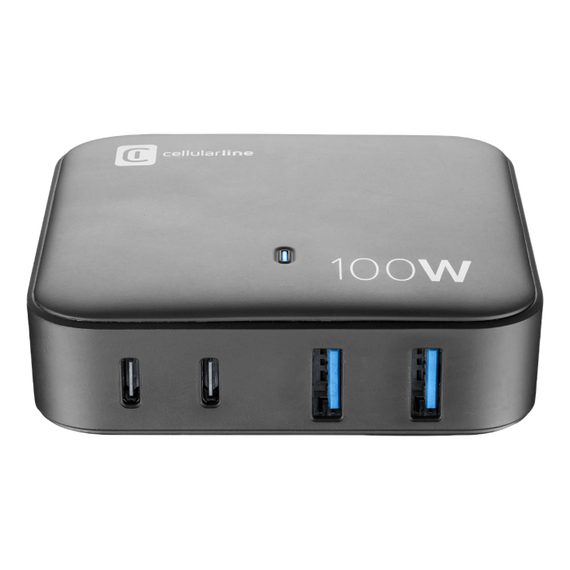 Încărcător Cellularline Wall Charger GAN, 4 Ports, 100W, 100W, Negru
