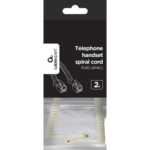 Cablu spiralat al receptorului telefonic Cablexpert TC4P4CS-2M, Alb, 2 image