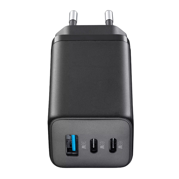 Încărcător Cellularline Wall Charger GAN, 3 Ports, 65W, Negru, 3 image