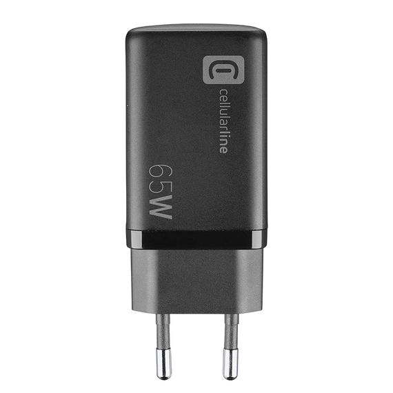 Încărcător Cellularline Wall Charger GAN, 3 Ports, 65W, Negru