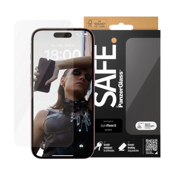 Sticlă de protecție PanzerGlass SAFE. UWF for iPhone 15 , Transparent, 3 image