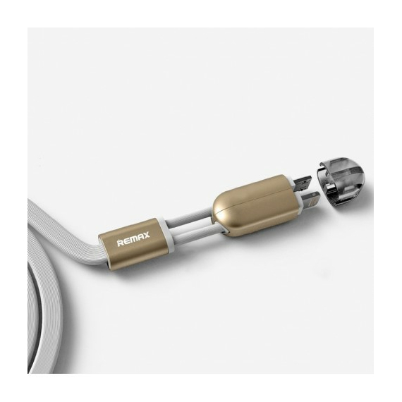 Cablu încărcare și sincronizare Remax RC-025t, Lightning, micro-USB/USB Type-A, 1m, Alb