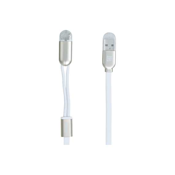 Cablu încărcare și sincronizare Remax RC-025t, Lightning, micro-USB/USB Type-A, 1m, Alb, 2 image