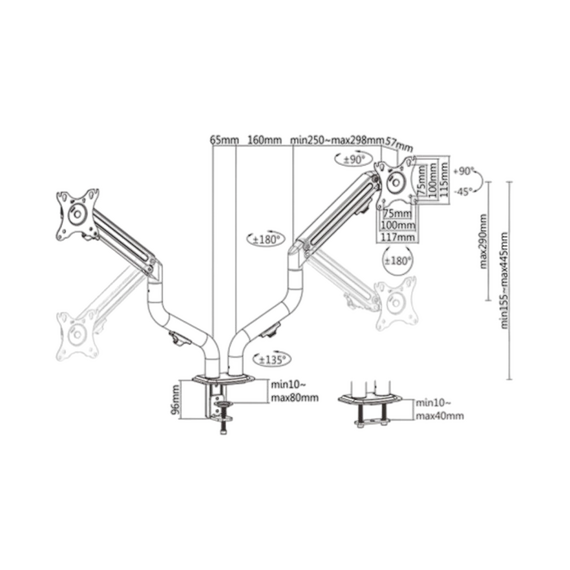 Suport birou pentru monitoare Gembird MA-DA2-02, Negru, 3 image