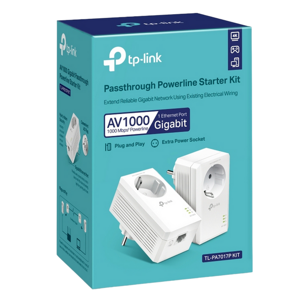 Powerline Adapter  TP-LINK TL-PA7017P KIT, AV1000, 1000 Mbps, Alb, 2 image