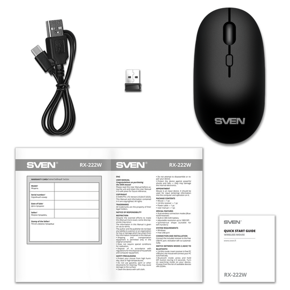 Mouse Wireless SVEN RX-222W, Negru, 6 image
