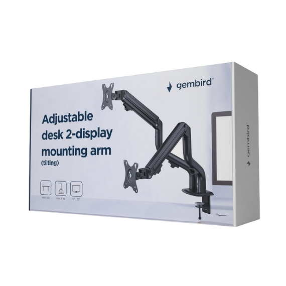 Suport birou pentru monitoare Gembird MA-DA2-02, Negru, 2 image