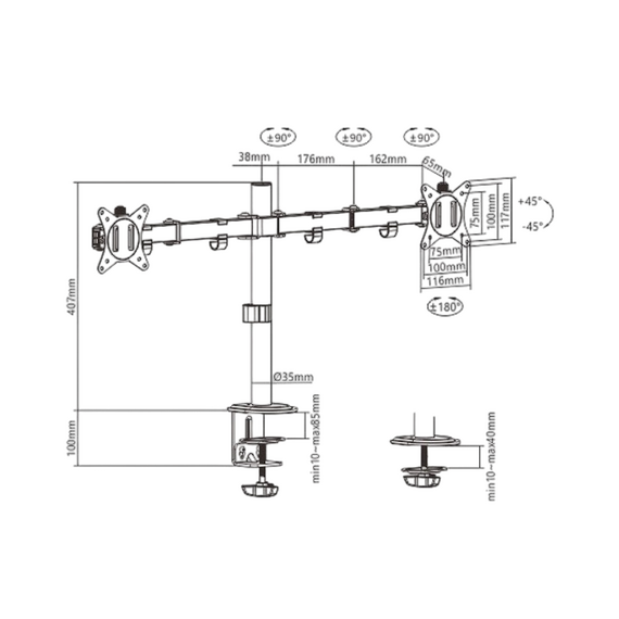 Suport birou pentru monitoare Gembird MA-D2-01, Negru, 2 image