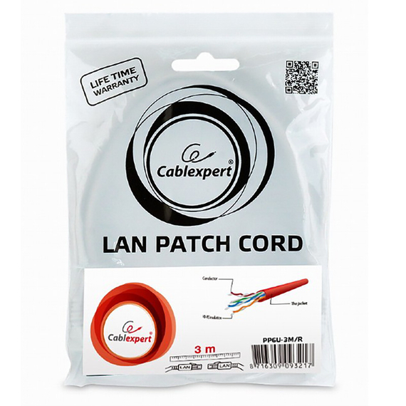 Patch cord Cablexpert PP6U-3M/R, Cat6 UTP, 3m, Roșu, 2 image