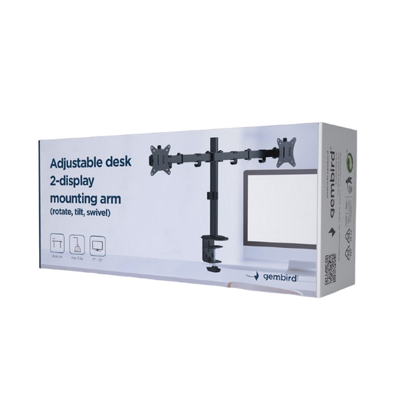 Suport birou pentru monitoare Gembird MA-D2-01, Negru, 3 image