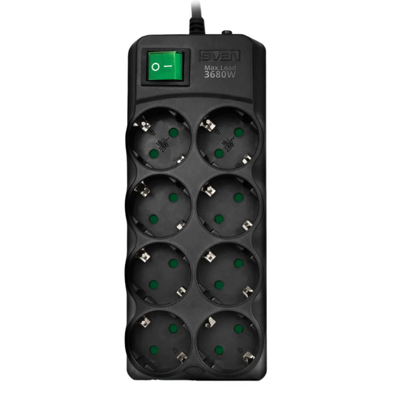 Prelungitor electric SVEN SV-021610, 8 Prize, 3m, Negru