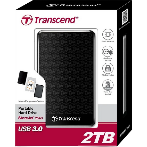 HDD portabil extern Transcend StoreJet 25A3, 2 TB, Negru (TS2TSJ25A3K), 3 image
