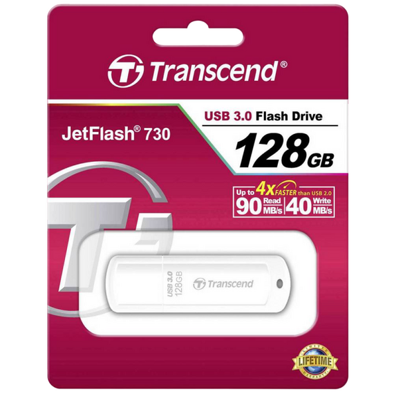 Memorie USB Transcend JetFlash 730, 128GB, Alb, 2 image