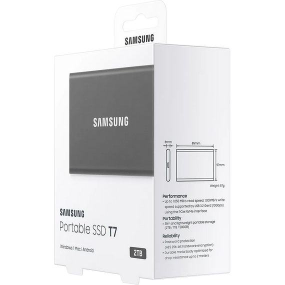SSD portabil extern Samsung Portable SSD T7, 2 TB, Grey (MU-PC2T0T/WW), 7 image
