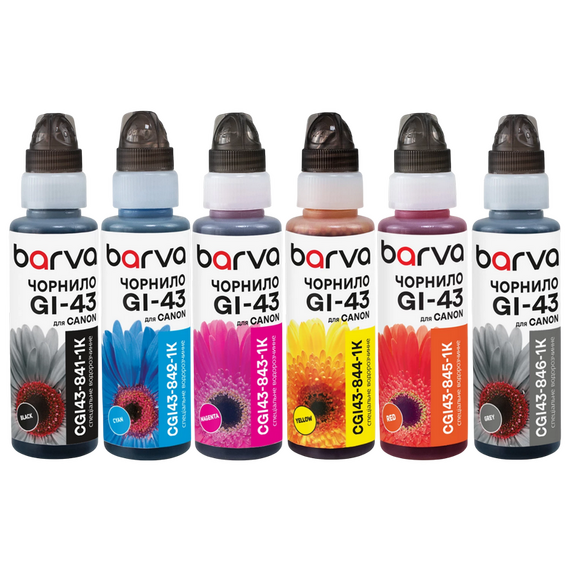 Recipient de cerneală Barva CGI43-1K-MP, 100ml, Pachet multiplu cu 6 culori