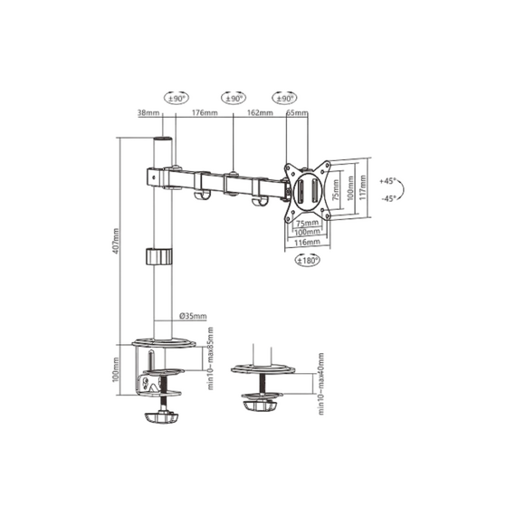 Suport birou pentru monitoare Gembird MA-D1-01, Negru, 2 image