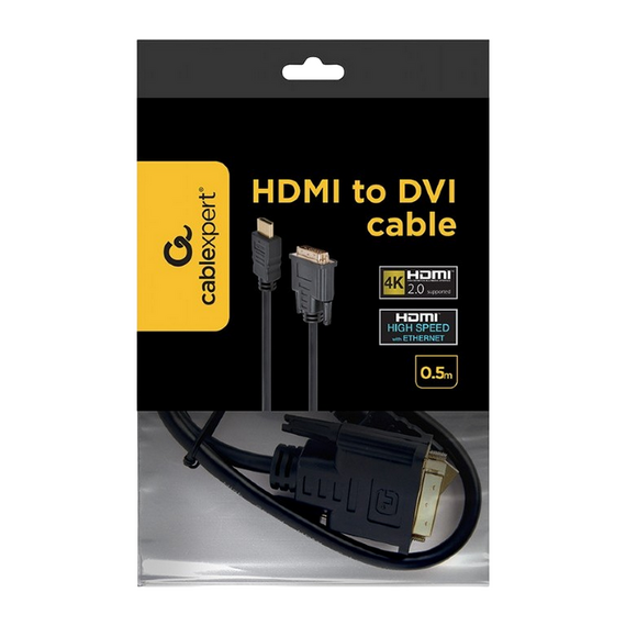 Cablu Video Cablexpert CC-HDMI-DVI-0.5M, HDMI (M) - DVI-I (M), 0,5m, Negru, 4 image
