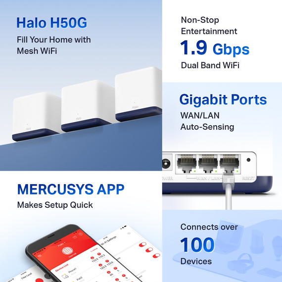 Sistem Wi-Fi Mesh MERCUSYS Halo H50G (3-pack), Alb, 8 image