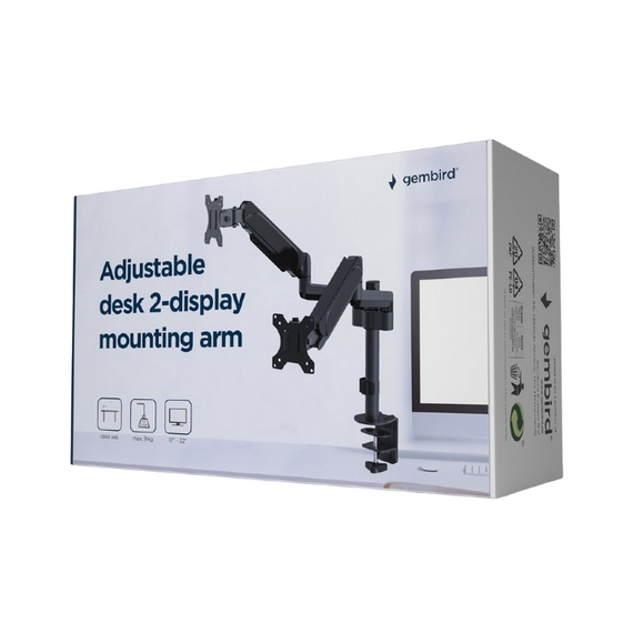 Suport birou pentru monitoare Gembird MA-DA2P-01, Negru, 3 image