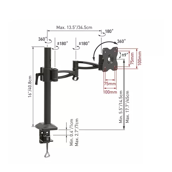 Suport birou pentru monitoare BARKAN E621, Negru, 2 image
