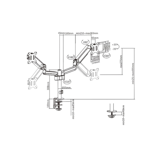 Suport birou pentru monitoare Gembird MA-DA2P-01, Negru, 2 image
