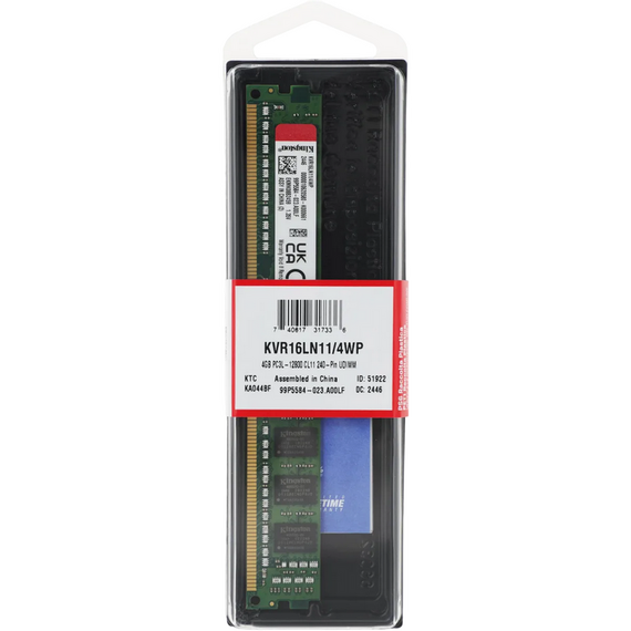 Memorie RAM Kingston ValueRAM, DDR3 SDRAM, 1600 MHz, 4 GB, KVR16LN11/4WP, 2 image