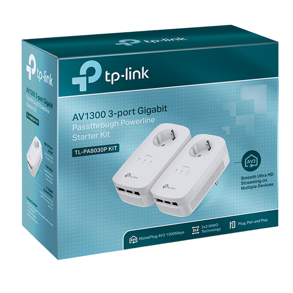 Powerline Adapter  TP-LINK TL-PA8030P KIT, AV1300, 1300 Mbps, Alb, 2 image