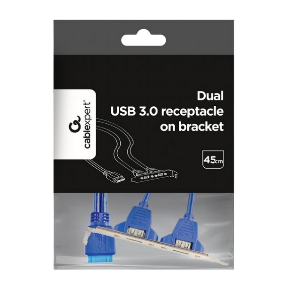 Receptor USB 3.0 dublu pe suport Cablexpert CC-USB3-RECEPTACLE, Albastru, 2 image