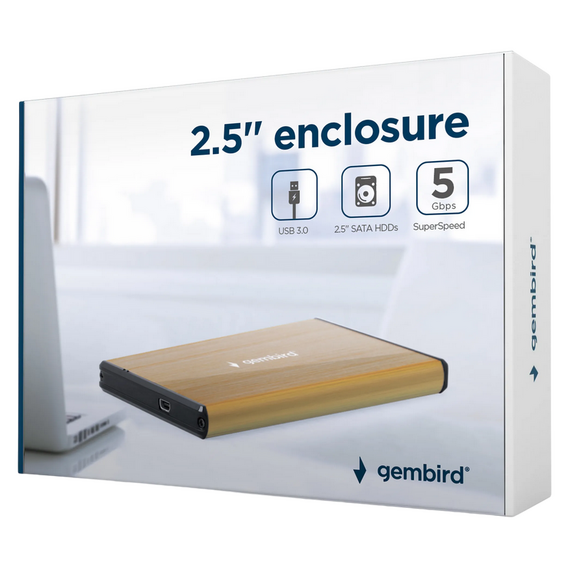 Carcasă externă Gembird EE2-U3S-3-GL, Auriu (EE2-U3S-3-GL), 3 image