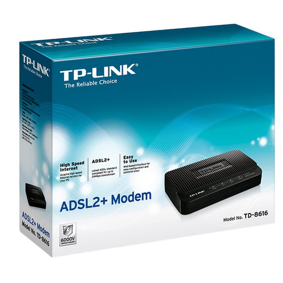 Modem ADSL TP-LINK TD-8616, ADSL/ADSL2/ADSL2 + până la 24 Mbps, Negru, 3 image