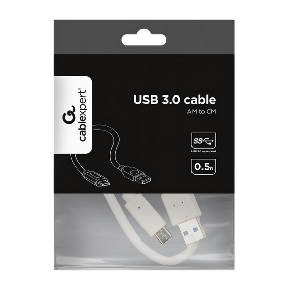 Cablu încărcare și sincronizare Cablexpert CCP-USB3-AMCM-W-0.5M, USB Type-A/USB Type-C, 0,5m, Alb, 2 image