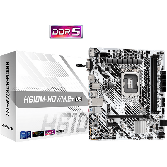 Placă de bază ASRock H610M-HDV/M.2+ D5, LGA1700, Intel H610, Micro-ATX